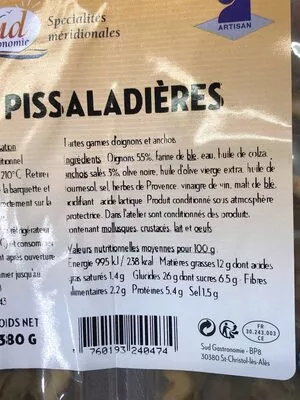 Lista de ingredientes del producto Pissaladieres nicoises  