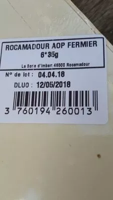 Lista de ingredientes del producto Rocamadour fermier  