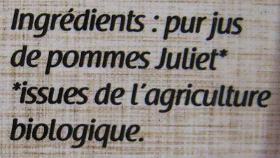 Lista de ingredientes del producto Pur jus de pomme bio Juliet Les Jardins de l'Orbrie, Coeur de Pom 3 L