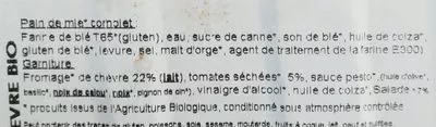 Lista de ingredientes del producto Le caprin chèvre tomates séchées Croquer Bio 150 g