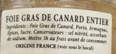 Lista de ingredientes del producto Foie gras de canard entier  