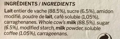 Lista de ingredientes del producto Crème desser artisanale Café Crème Dessert Café Lait De Vache 