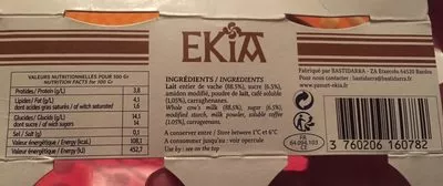 Lista de ingredientes del producto Crème dessert artisanale café Ekia 