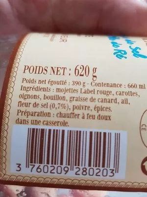 Lista de ingredientes del producto Mojettes cuisinees a la fleur de sel Druette Gastronomie 