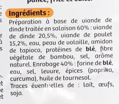 Lista de ingredientes del producto Nuggets de dinde Netto 1 kg