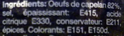 Lista de ingredientes del producto Œufs de Capelan d'Islande Noirs K yam, K-Yam 100 g e