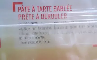 Lista de ingredientes del producto Pâte sablée  