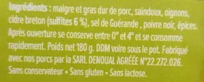 Lista de ingredientes del producto Rillettes au cidre Ferme de la moinerie 