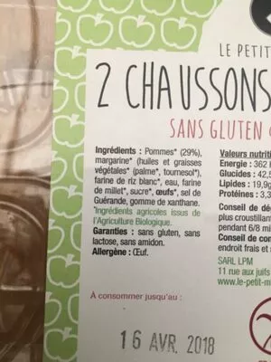 Lista de ingredientes del producto Chaussons aux pommes bio  