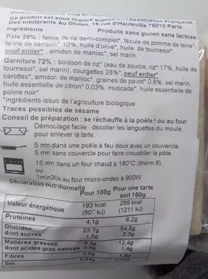 Lista de ingredientes del producto Tarte Courgette Citronnée aux Graines de Pavot HAPPY DELICES 150 g