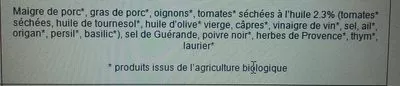 Lista de ingredientes del producto Rillettes de porc - tomates séchées  