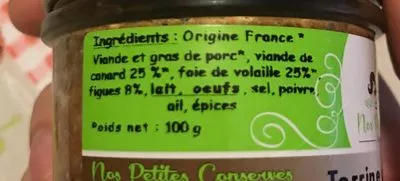 Lista de ingredientes del producto Terrine de canard aux figues  