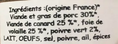 Lista de ingredientes del producto Terrine de canard au poivre vert  