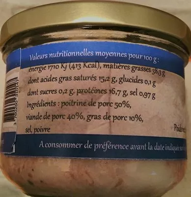 Lista de ingredientes del producto Rillettes de porc cul noir limousin  