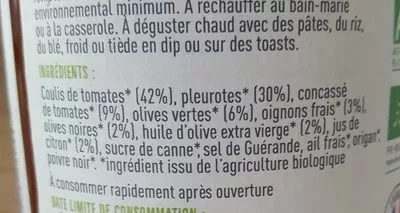 Lista de ingredientes del producto Façon bolo 100% végétal - Olives Pleurette 230 g