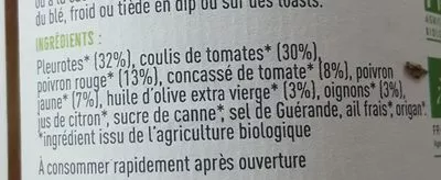 Lista de ingredientes del producto Façon bolo 100% végétal - Duo de poivrons Pleurette 230 g