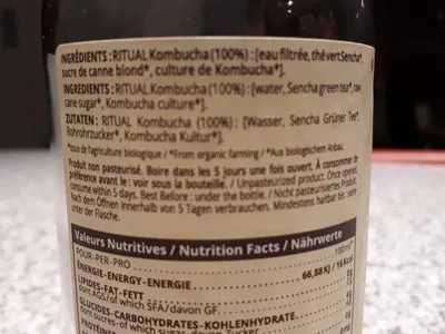 Lista de ingredientes del producto Original Kombucha Ritual Kombucha 