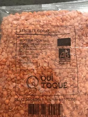 Lista de ingredientes del producto Lentille Corail Quitoque 