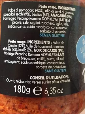 Lista de ingredientes del producto Pesto rosso  