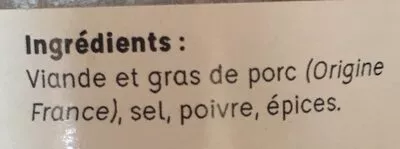 Lista de ingredientes del producto Rillettes de porc  