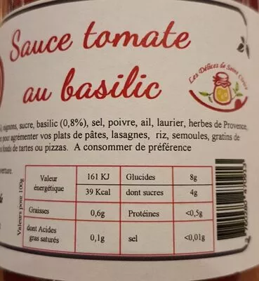 Lista de ingredientes del producto Sauce tomate au basilic  