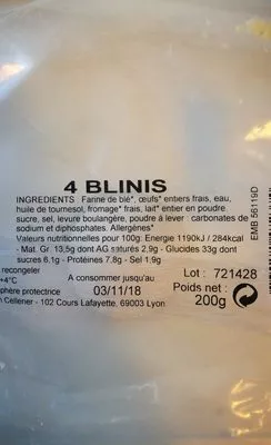 Lista de ingredientes del producto Blinis  