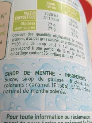 Lista de ingredientes del producto Sirop de menthe  