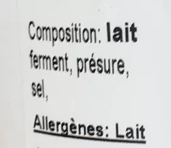 Lista de ingredientes del producto Faisselle de chèvre fermier au lait cru Chèvrerie de l'écaillon 4 * 125 g