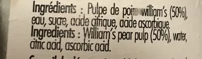 Lista de ingredientes del producto Nectar de poire william’s Les Toques Blanches Du Monde 