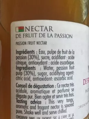 Lista de ingredientes del producto Nectar fruit de la passion Les Toques Blanches du Monde 