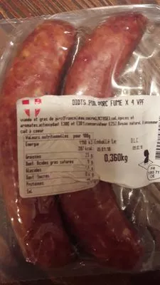 Lista de ingredientes del producto Diots pur porc fumé Savoie 360g