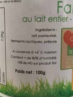 Lista de ingredientes del producto Faisselle Coeur de fermier 100 g