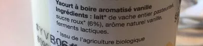 Lista de ingredientes del producto Yaourt à boire bio et local vanille Quart De Lait 