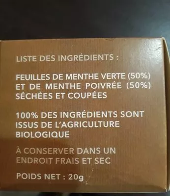 Lista de ingredientes del producto Menthe  20 g