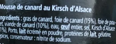 Lista de ingredientes del producto Mousse de canard  