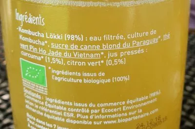 Lista de ingredientes del producto Kombucha Curcuma / Citron vert LÖKKI Kombucha 75 cl