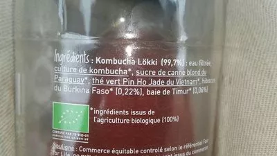 Lista de ingredientes del producto Kombucha Hibiscus / Baie de Timur LÖKKI Kombucha 75 cl