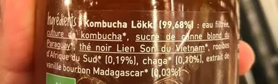 Lista de ingredientes del producto Chaga Rooibos vanille LÖKKI Kombucha 33 cl