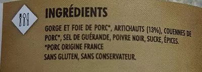 Lista de ingredientes del producto Terrine de porc aux artichauts  