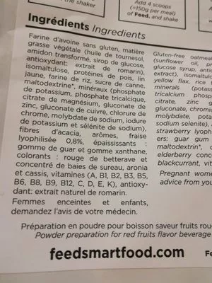 Lista de ingredientes del producto Poudre pour Shaker saveur fruits rouge Feed 3kg