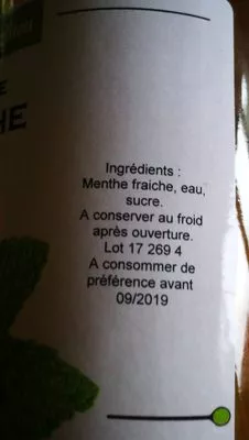 Lista de ingredientes del producto Sirop de menthe Les Vergers d'Aliou 