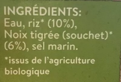 Lista de ingredientes del producto Boisson riz & noix tigrée Babba Gigi 1L