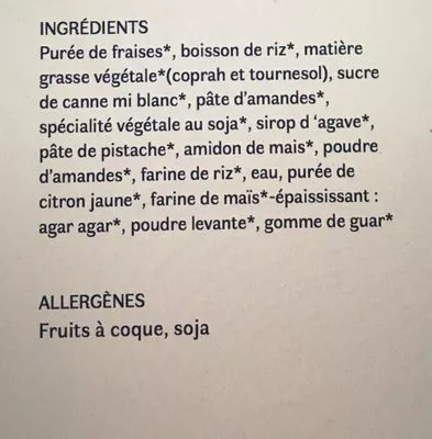 Lista de ingredientes del producto Veggine Fraisier LA VEGGISSERIE 105gr