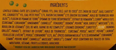 Lista de ingredientes del producto Dahl lait de coco Les Recettes de Dorothée 