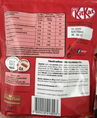 Lista de ingredientes del producto Kit Kat Bites Nestlé 104 g