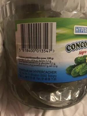 Lista de ingredientes del producto Concombres Hypercacher 