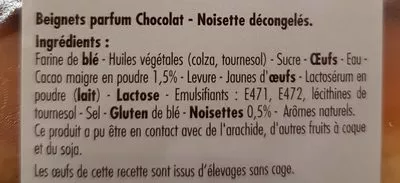 Lista de ingredientes del producto Beignets parfum chocolat - noisette  