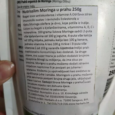 Lista de ingredientes del producto  Nutrisslim 259g