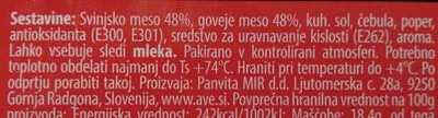 Lista de ingredientes del producto Leskovački čevapčiči AVE,  AVE Grill 480 g