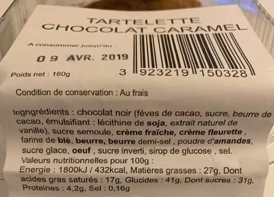 Lista de ingredientes del producto Tartelette chocolat caramel  160 g